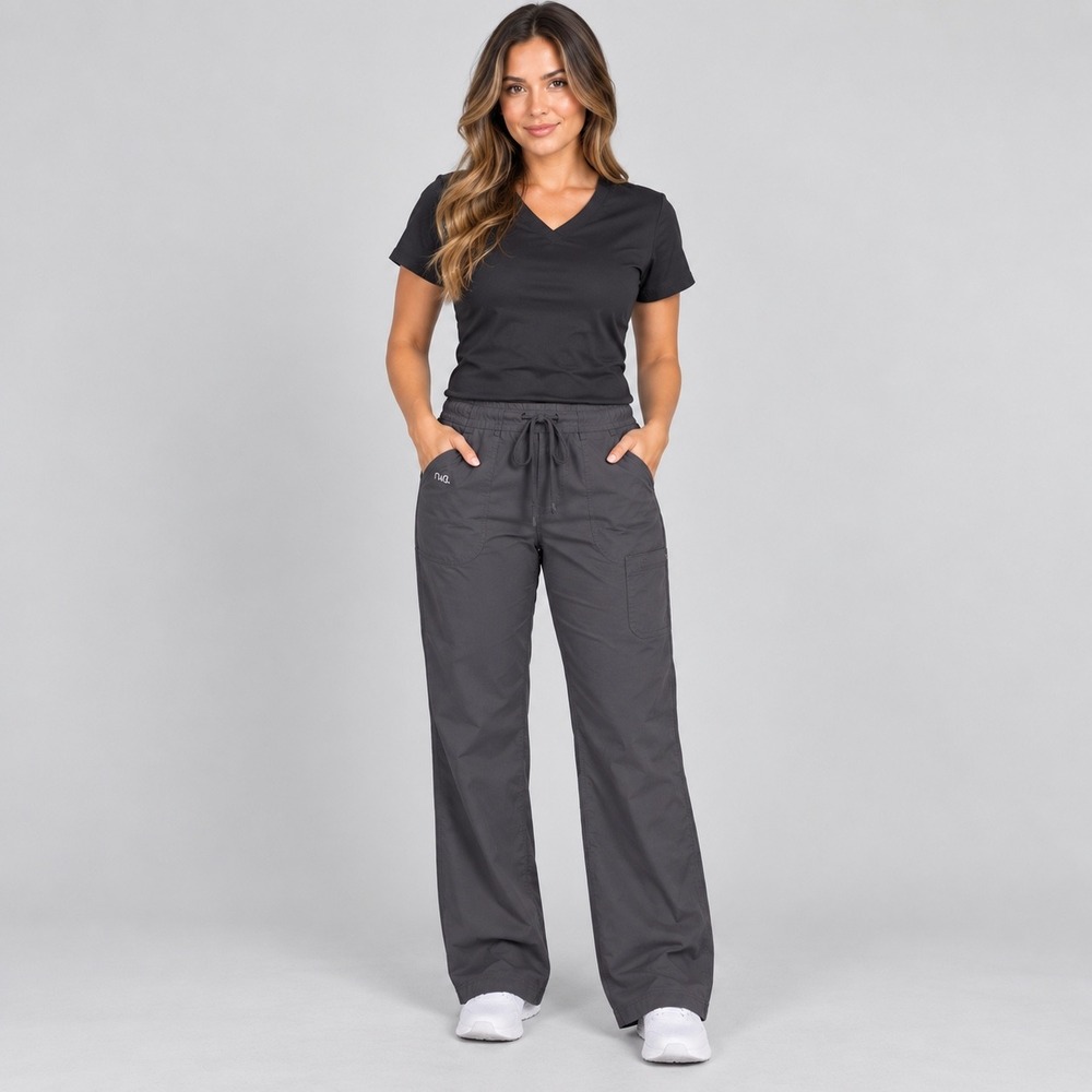 Barco NRG Scrub Pants Women Large Gray Stretch Flare Leg Drawstring Style 3207T